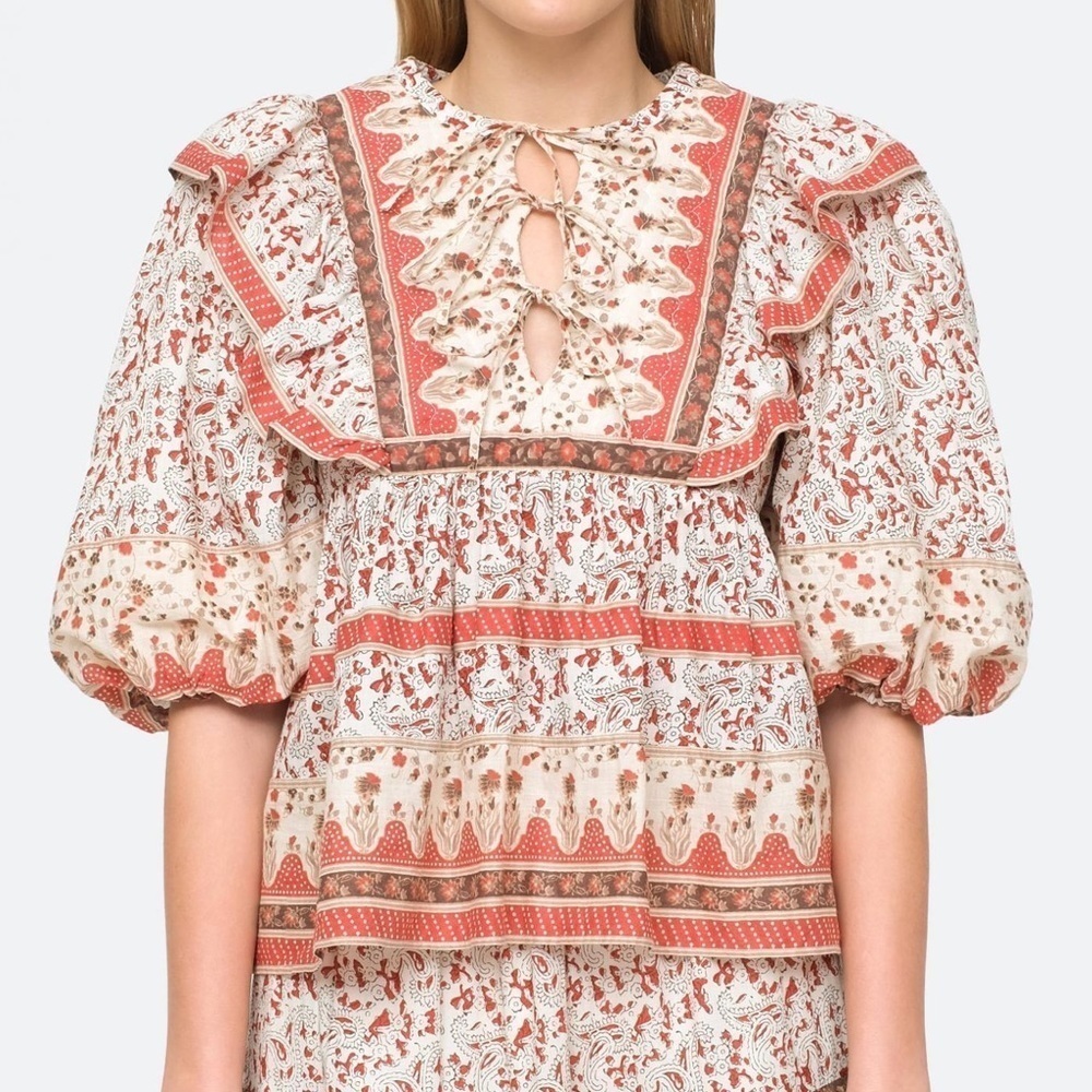 NWT SEA New York Quilted Floral Puff-Sleeve Ivette Top